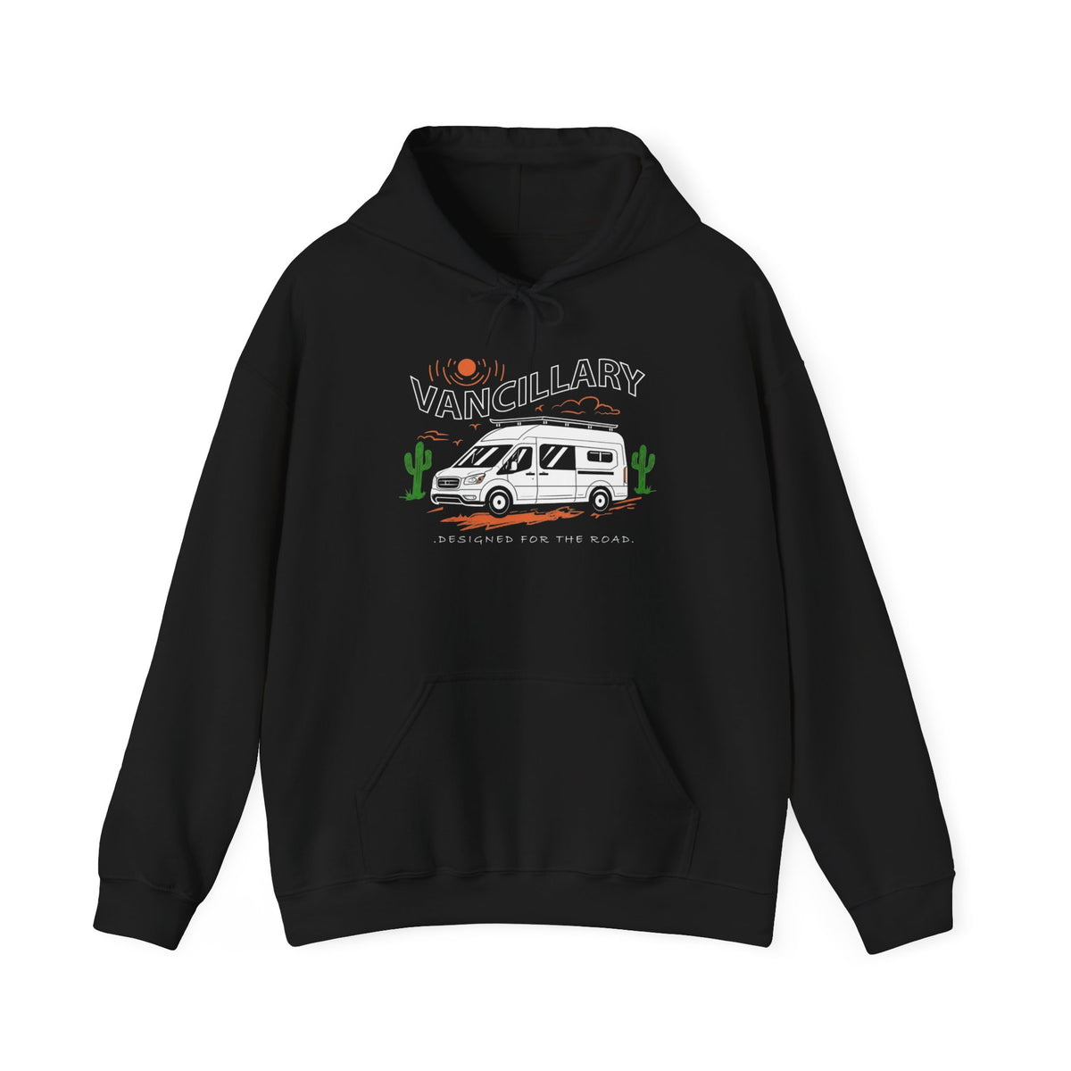 Designed for the Road Hoodie – Desert Camper Van Graphic Hooded Sweatshirt